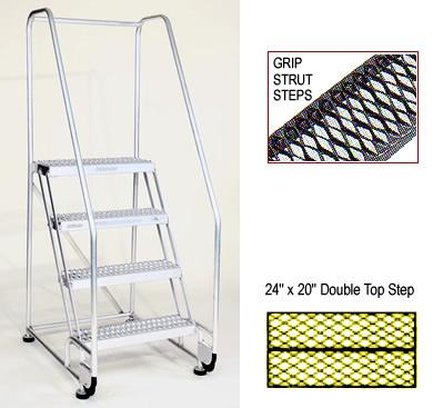 2 Grip Strut Steps with Double Top Step - Aluminum