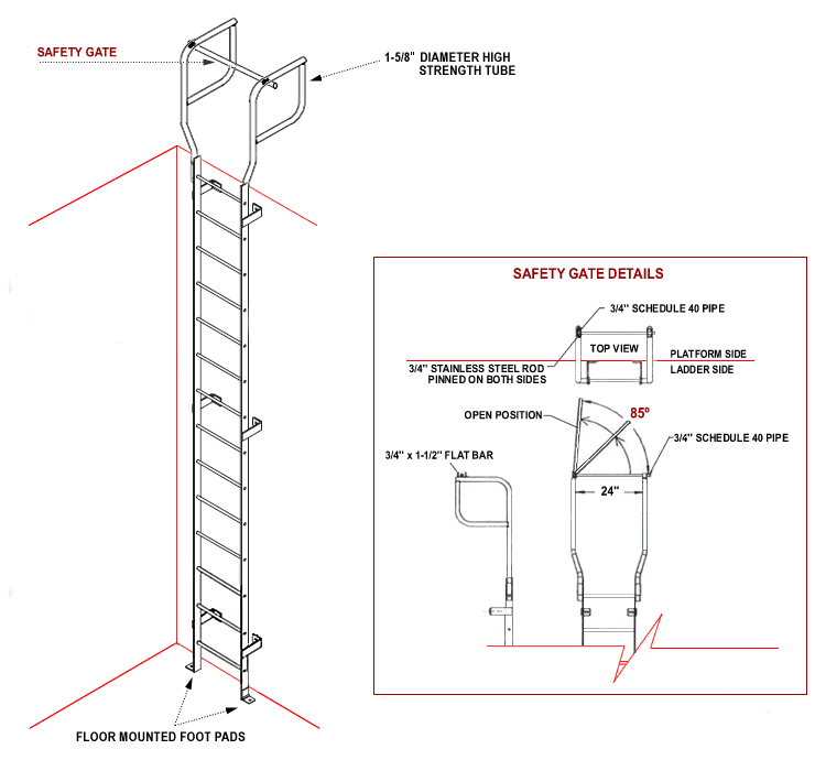 Custom Steel Access Ladder with Foot Pads