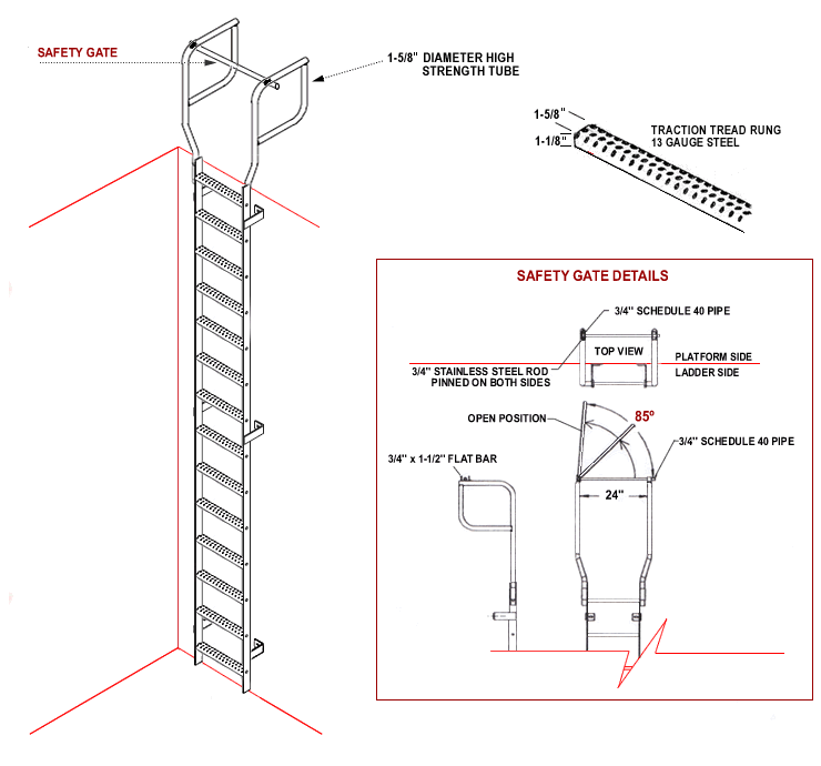 Custom Steel Access Ladder with Dock Treads
