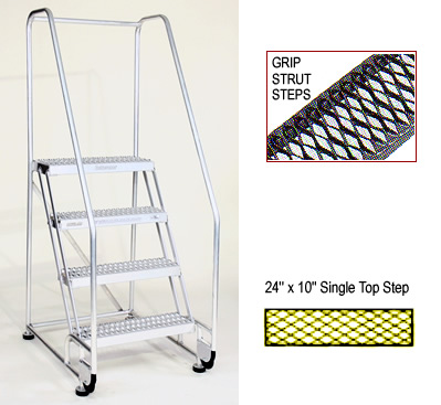 2 Grip Strut Steps with Single Top Step - Aluminum